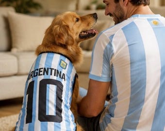 Argentinien Hunde Fußball Trikot, Hunde Fußball Outfit, WM, Hunde Sportbekleidung, Hunde Fußball Fan, Fußball, Ballon
