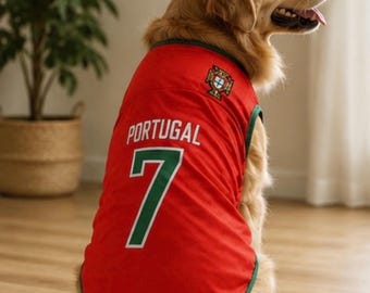 Portugal Hunde Fußball Trikot, Hunde Fußball Outfit, WM, Hunde Sportbekleidung, Hunde Fußball Fan Geschenk, Fußball, Ballon