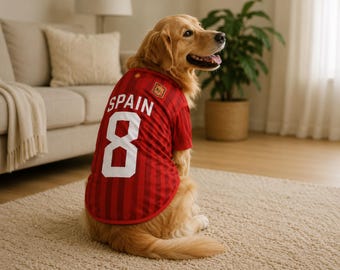 Spanien Hunde Fußball Trikot, Hunde Fußball Outfit, WM, Hunde Sportbekleidung, Hunde Fußball Fan Geschenk, Fußball, Ballon