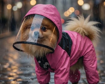 Hunde Regenschutz, wasserdichter leichter Anzug mit transparenter Kapuze, bequem bei starken Sommerregen, praktisch zum Schutz vor der Sonne