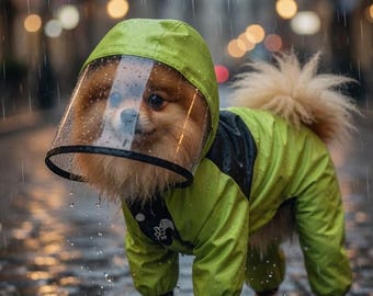 Hunde Regenschutz, wasserdichter leichter Anzug mit transparenter Kapuze, bequem bei starken Sommerregen, praktisch zum Schutz vor der Sonne