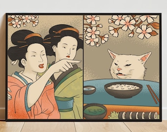 Woman Yelling at a Cat Poster | Japanese Meme Wall Art | Meme Print