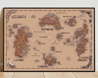 Azeroth Map Poster | Warcraft Map Wall Art | Gamer Print