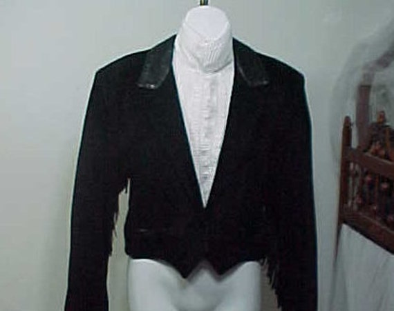 Fringed Leather Bolero Jacket, Black Leather South