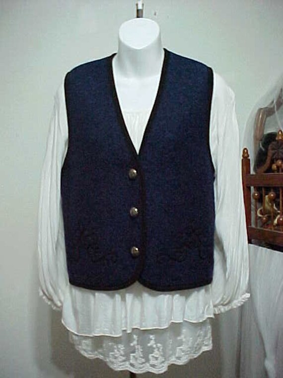 Wool Vest, Night Blue Folk Tyrolean Wool Vest, Aus