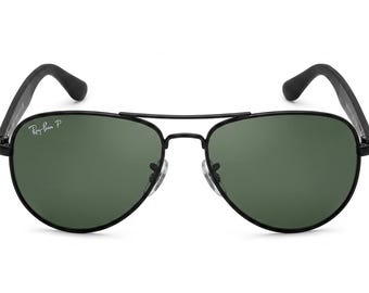 Pre-Owned Ray-Ban RB3530 Polished Black/ Green Polarized Classic 58mm Sunglasses—