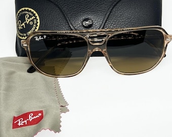 Pre-Owned Ray-Ban Bill One Polished Havana On Transparent Brown Sunglasses RB2205 1292/M2 57mm W/Case—