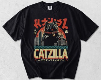 CatZilla Kaiju Black T-Shirt: Garment Dyed DTG Print Comfort