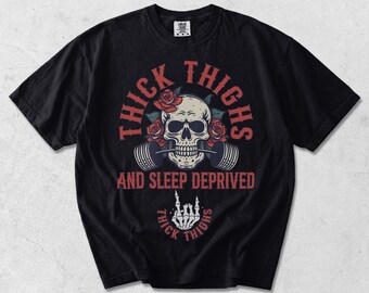 Vintage Gym Skull Shirt, Funny Fitness Thick Thighs T-Shirt, Retro Weightlifting Skeleton Graphic Tee