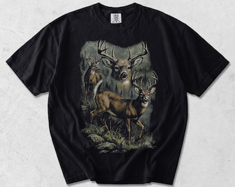 Vintage Deer Forest Graphic Tee: Soft Garment-Dyed Casual Shirt