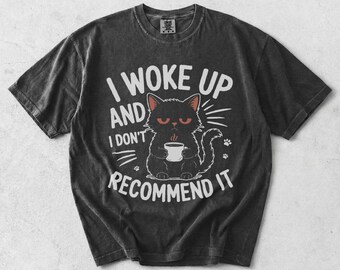 Grumpy Cat Coffee T-Shirt: Garment Dyed, DTG Print, Vintage Feel Tee