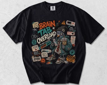 Vintage Garment Dyed T-Shirt: Brain Tab Overload DTG Print