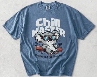 Garment Dyed T-Shirt: Chill Master Koala Print, Vintage Soft Feel Tee