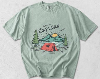 Garment Dyed Explore Tent Camping T-Shirt – Vintage Feel DTG Print