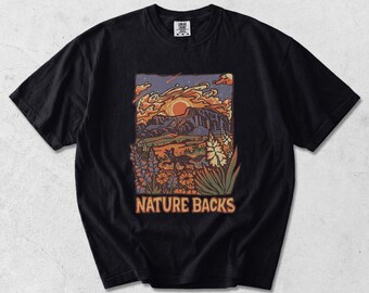 Garment Dyed T-Shirt: Vintage  Feel, DTG Printed Nature Graphic Tee