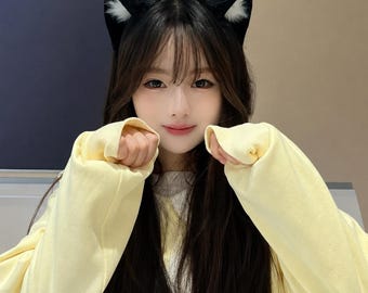 Hoofdband zwarte kat oor, kawaii neko cosplay haaraccessoire, pluizige anime kattenoren, schattige hoofdband kostuum, Halloween-feestcadeau