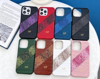 Etui na telefon z inicjałem, etui z teksturą siatki i węża, spersonalizowane etui na telefon z monogramem