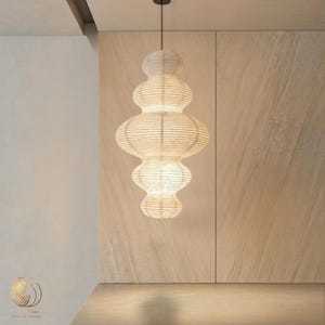 Pantalla de lámpara de papel de arroz inspirada en Akari, lámpara colgante japonesa con forma de nube, farol de papel washi hecho a mano, iluminación de techo estilo Noguchi.