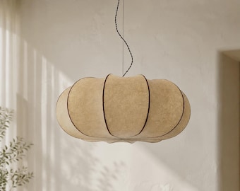 Wabi Sabi zijden hanglamp, Japandi hanglamp, Japanse stoffen kroonluchter, minimalistische eetkamerverlichting, moderne Franse plafondlamp