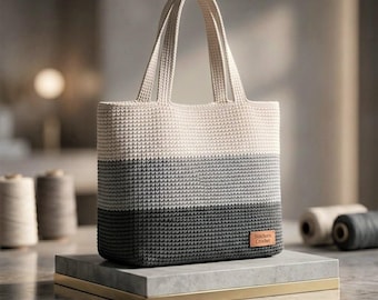 Modello PDF per borsa tote all'uncinetto per principianti / Borsa da mercato a blocchi di colore con cordino / Borsa a tracolla facile