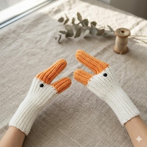 Crochet Goose Gloves Pattern PDF, Beginner Crochet Mittens Pattern, Cute Animal Winter Gloves, Easy Crochet Pattern, Instant Download
