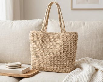 Modello PDF per borsa tote all'uncinetto per principianti, borsa da mercato con punto a sbuffo, borsa tote facile da realizzare, 5 lingue, download immediato - Inizia a creare oggi stesso