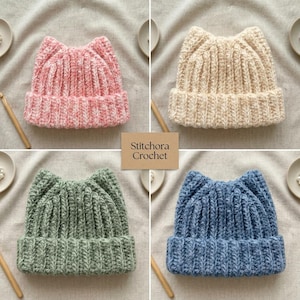 Crochet Cat Ear Beanie Pattern PDF | Beginner Fuzzy Ribbed Plush Kitty Hat | Easy Adult Winter Beanie Crochet Pattern Instant Download image 11