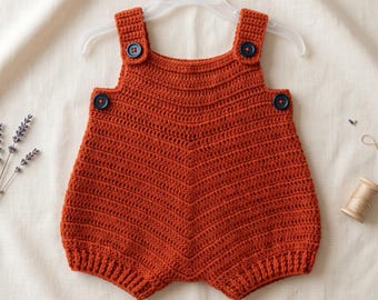 Modello PDF per tutina da neonato all'uncinetto, tutina per principianti, completo unisex 12-24 mesi, download digitale facile, 5 lingue, regalo per neonati