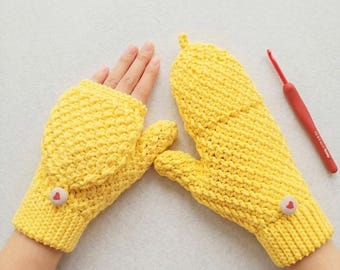Modello PDF per guanti convertibili all'uncinetto con patta, guanti senza dita Glittens Flip Top per principianti, guanti invernali comodi per scrivere messaggi