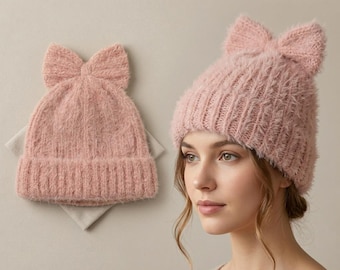Crochet Bow Beanie Pattern PDF | Ribbed Beanie Hat with 3D Bow | Beginner Friendly Adult Crochet Hat Pattern | Cozy Winter Beanie