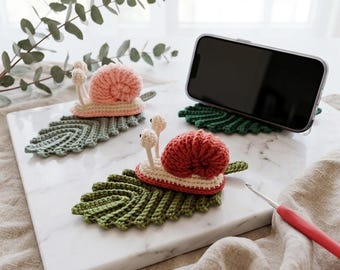 Schema PDF per realizzare una lumaca amigurumi all'uncinetto, schema per un supporto per cellulare all'uncinetto, supporto per cellulare all'uncinetto per principianti, decorazione carina per la scrivania, download immediato