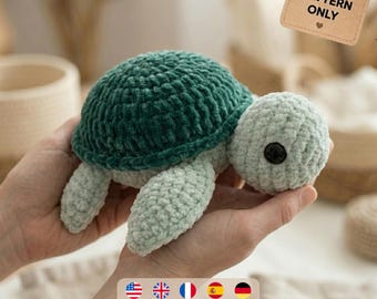 Schema per tartaruga all'uncinetto Amigurumi PDF, tartaruga marina di peluche senza cuciture, adatto ai principianti, tutorial facile per peluche di animali per bambini, download digitale