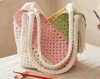Modello PDF per borsa tote all'uncinetto, modello per borsa all'uncinetto per principianti, borsa a tracolla con pannello a mosaico, borsa tote facile per il mercato estivo, borsa con tracolla intrecciata