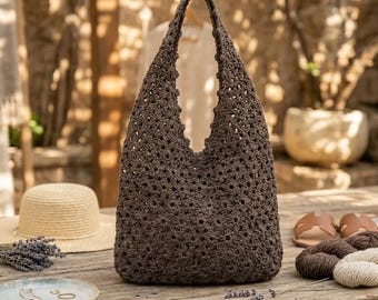 Modello PDF per borsa tote in rafia all'uncinetto, modello per borsa tote con motivo floreale, modello per borsa all'uncinetto per principianti, borsa da spiaggia estiva morbida
