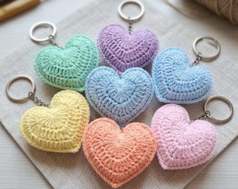 Schema per portachiavi a forma di cuore all'uncinetto in PDF / Cuore amigurumi facile per principianti / Portachiavi/ciondolo per borsa di San Valentino, download immediato