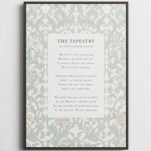 El poema del tapiz, arte mural cristiano, estampado floral estilo William Morris, arte botánico con versículos bíblicos para imprimir, regalos cristianos para ella.