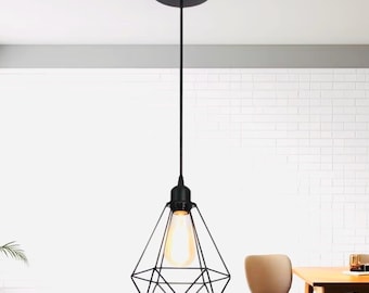 Industrielle Pendelleuchte Schwarz Metall Käfig Lampe Vintage Decke Hängeleuchte für Küche Esszimmer Cafe