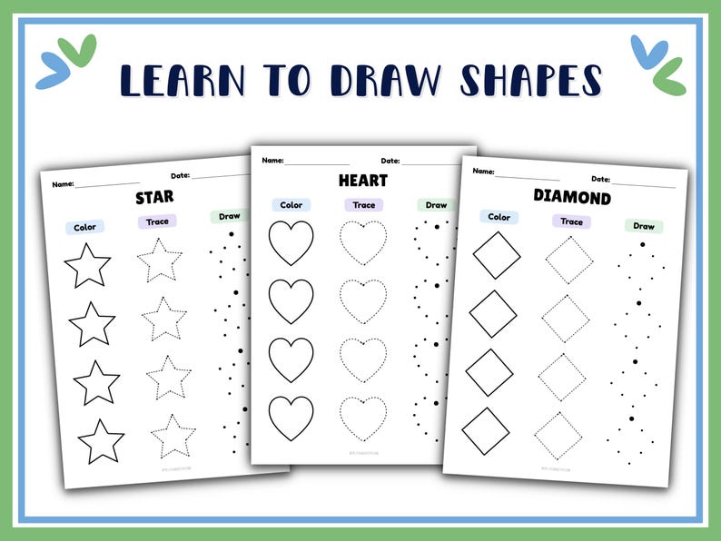 Printable Draw the Shape Worksheets, Trace, Connect and Draw Shapes ...