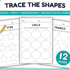 Shape Tracing Worksheets | Trace 12 Basic Shapes | Preschool Printable PDF | Fine Motor Activities