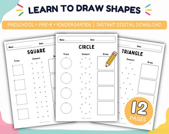 Shape Drawing Worksheets | Trace Connect and Draw Shapes | Preschool Printable PDF
