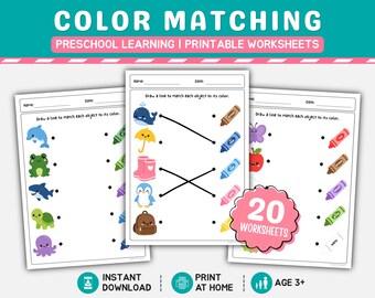 Preschool Color Matching Worksheets | Toddler Activities, Fine Motor Practice (PDF Download)
