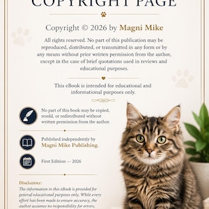 May include: Ebook copyright page by Magni Mike, with a tabby cat image. The text includes copyright details, a disclaimer, and information about the book's educational use. First Edition 2026.