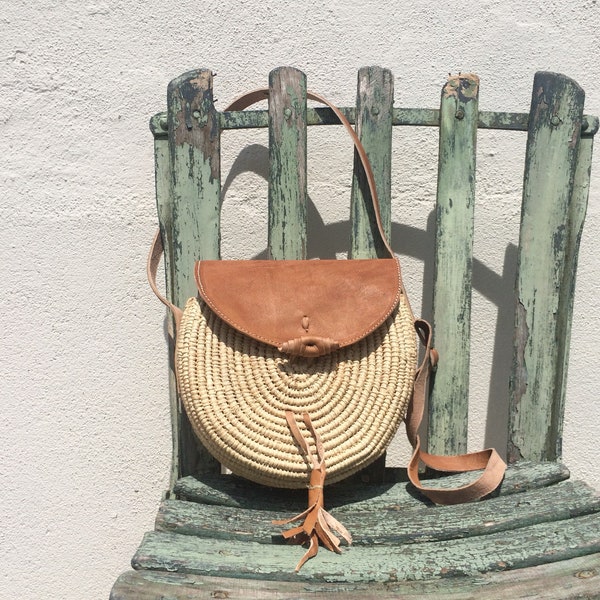 Sac rond en rotin paille, Sac rond bandoulière raphia,,sac rond osier,sac à main paille,sac boho,sac de plage,panier Français,sac à main
