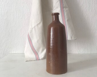 Bouteille en grès terre vernissée marron ancienne,French vintage pottery, Ceramic vintage, Rustic bottle, French antique bottle