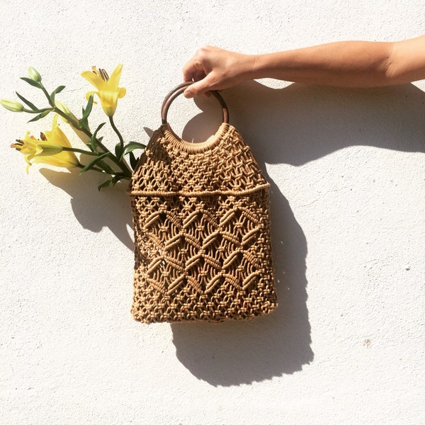 Sac à main macramé,sac filet anse bambou,sac cabas,au crochet,sac rond rotin,sac de plage,sac boho,panier de plage,boho bag,panier rotin