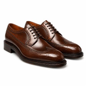 Handmade Cognac Brown Full Grain Leather Longwing Brogue Derby Shoes