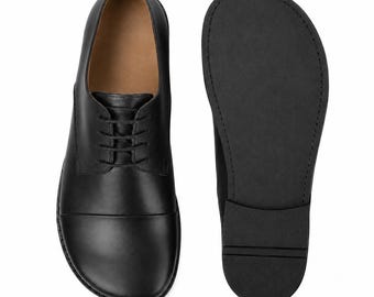 Barefoot BLACK CRAZY Leather Oxford Shoes, Classic Comfort & Style: Handmade, Moccasins