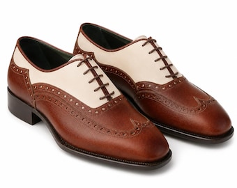 Men's Spectator Shoes – Brown & White Wingtip Oxfords