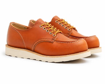 Men's Handmade Moc Toe Shoes in Tan Leather with Cushioned Wedge Sole