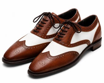 Men’s Brown & White Spectator Oxfords – Wingtip Brogue Dress Shoes